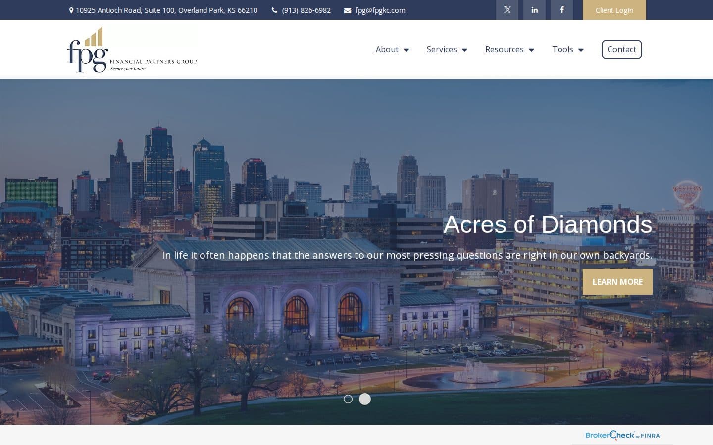 Live homepage of Financial Partners Group in Overland Park, Kansas